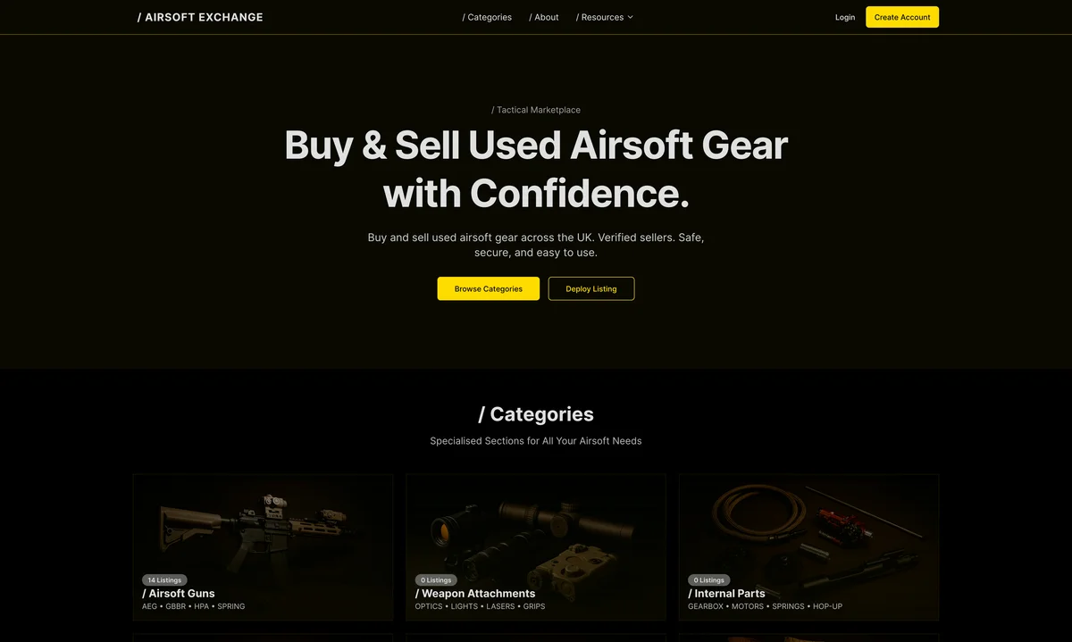 The Airsoft Exchange marketplace homepage